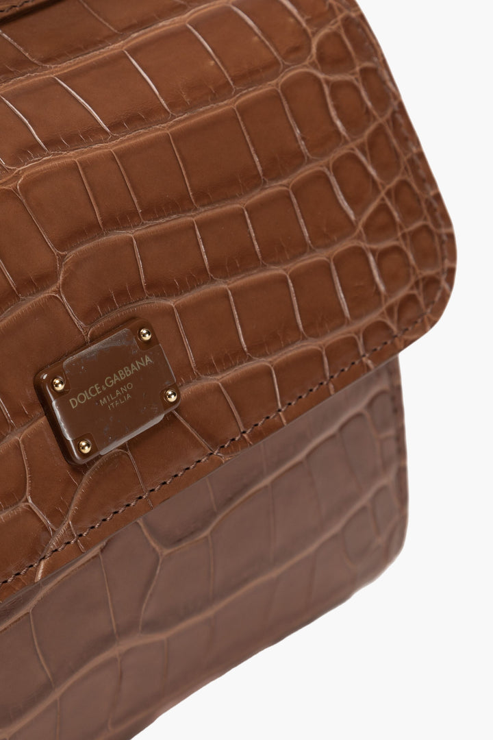 Dolce & Gabbana Brown Crocodile Leather Sicily top-handle bag