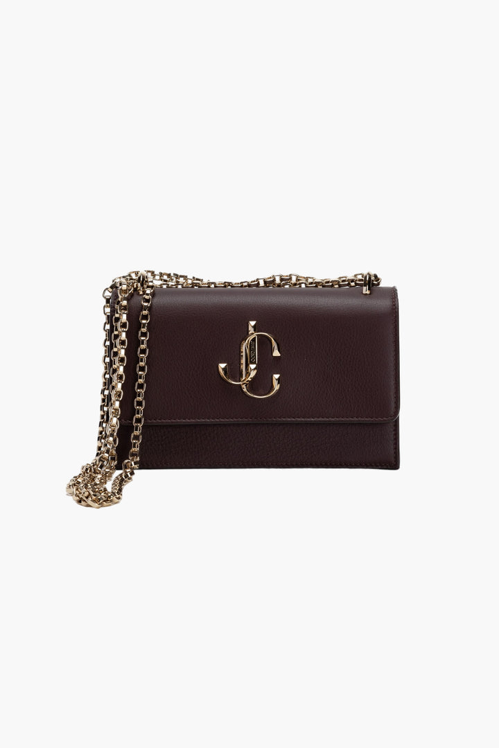 Jimmy Choo Bordeaux-Gold Leather Bag with Signature Gold Chain Strap