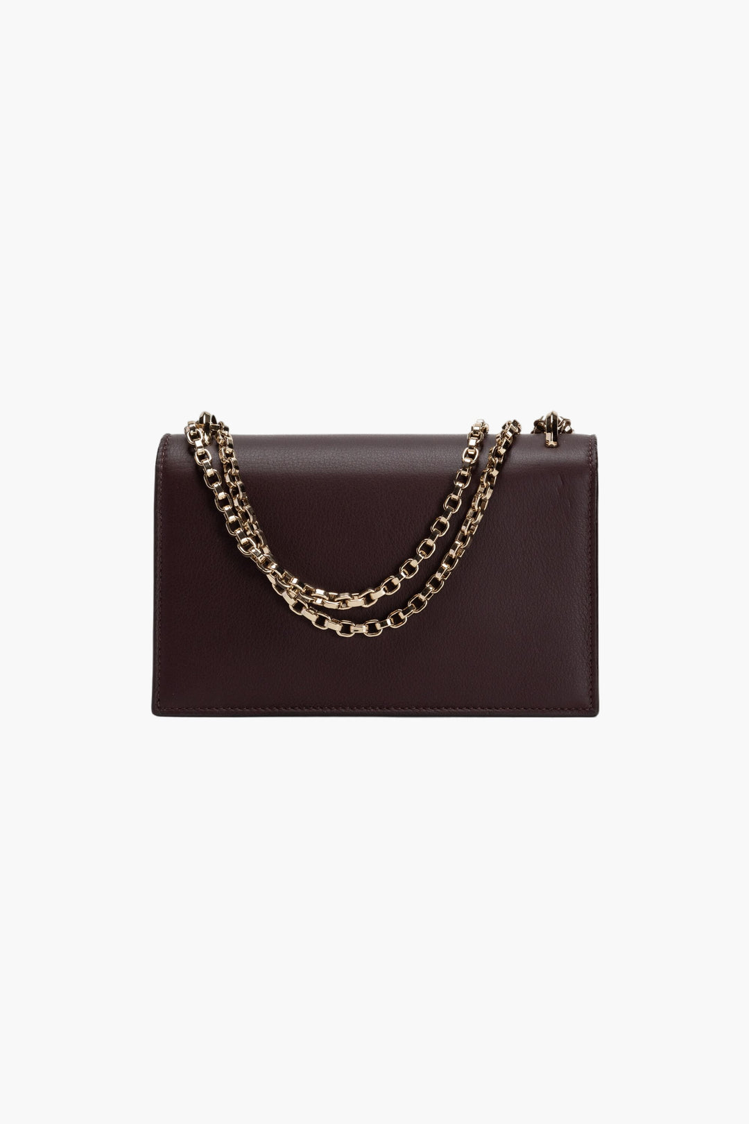 Borsa Jimmy Choo in pelle bordeaux-oro con tracolla a catena dorata distintiva