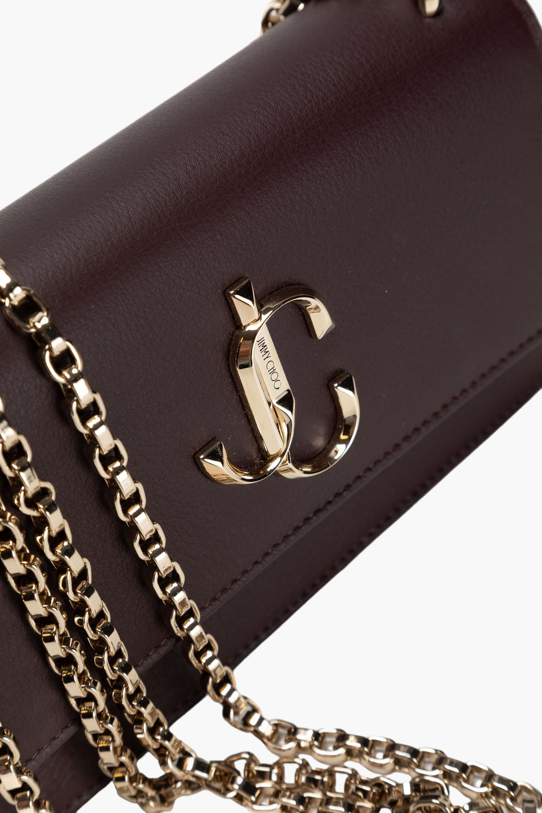 Jimmy Choo Bordeaux-Gold Leather Bag with Signature Gold Chain Strap