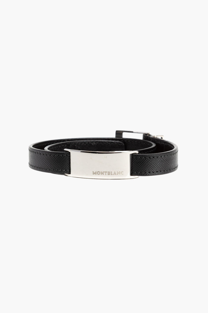 Montblanc Bijoux Black Leather Bracelet with Stainless Steel Clasp