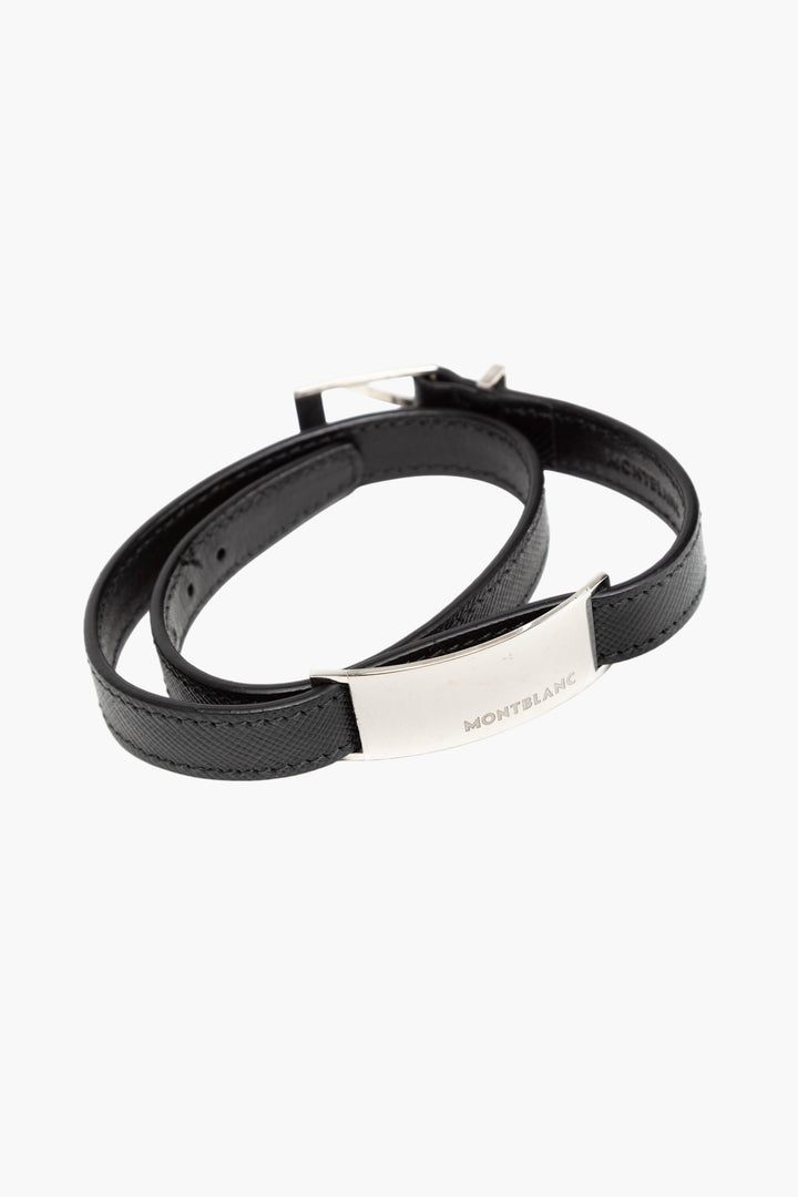 Montblanc Bijoux Black Leather Bracelet with Stainless Steel Clasp