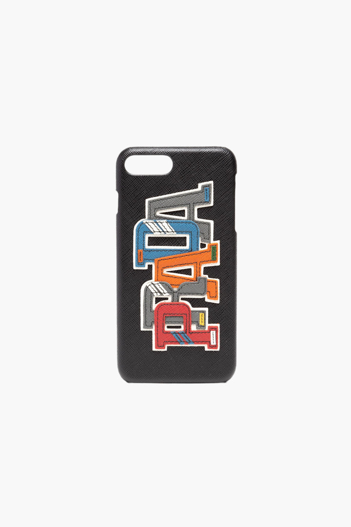 Prada I-Tech Black-Multi Phone Case with Multicolored Logo Applique