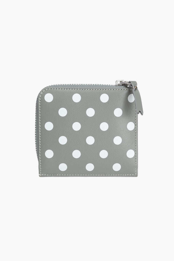 Comme des Garcons Grey-White Polka Dot Wallet with Zipper Closure