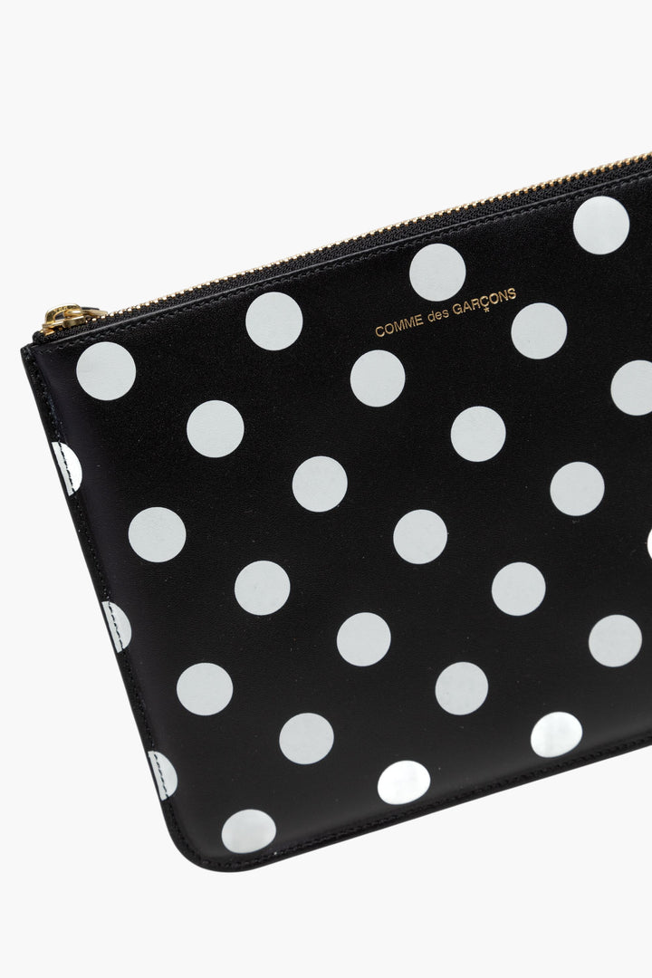 Comme des Garcons Black Polka Dot Leather Wallet with Gold-tone Zipper