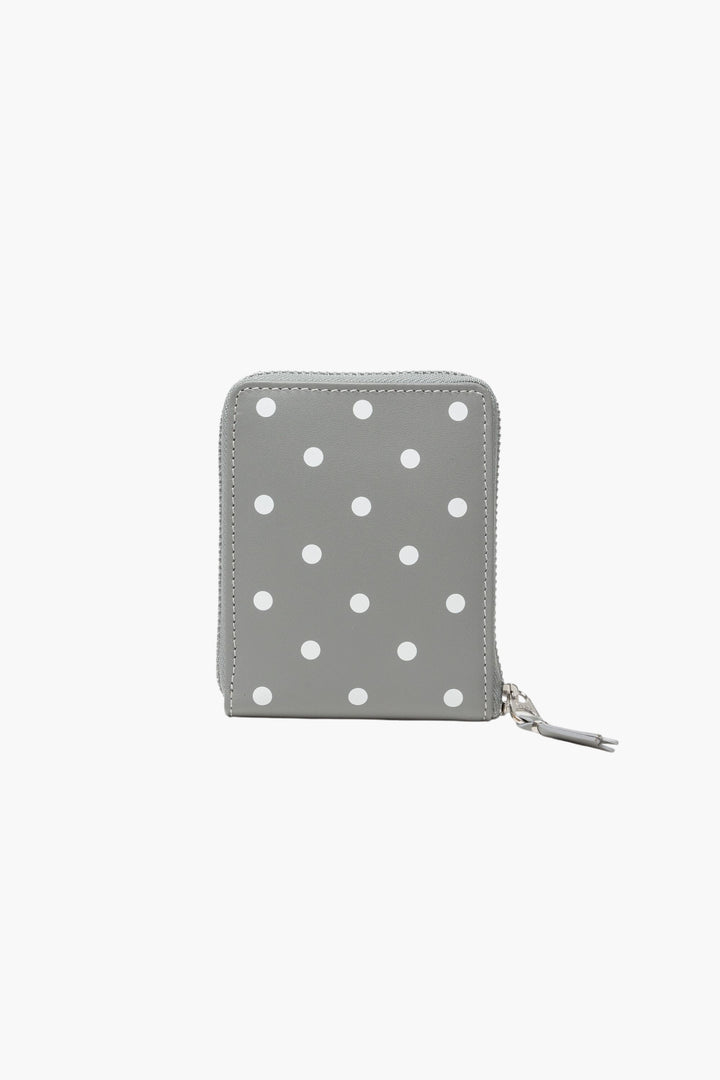 Comme des Garçons Grey-White Polka Dot Wallet with Zip Closure