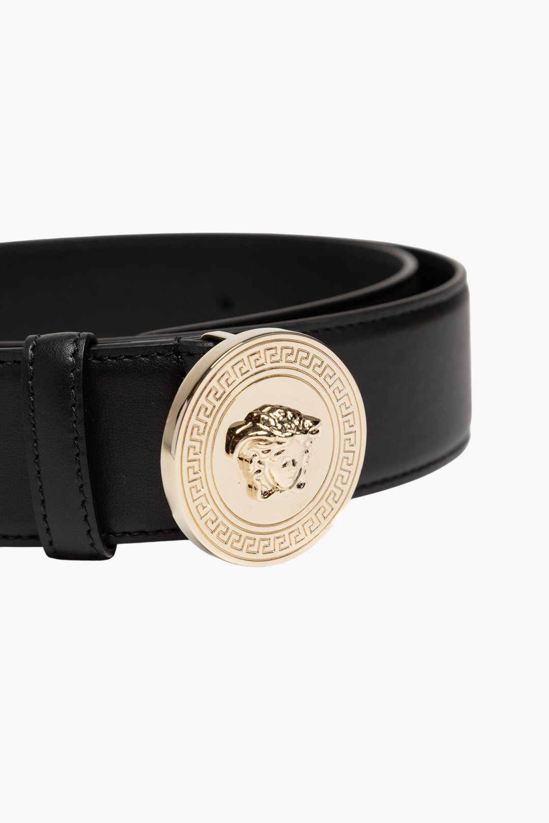 Cintura Versace in pelle nera con stemma Medusa