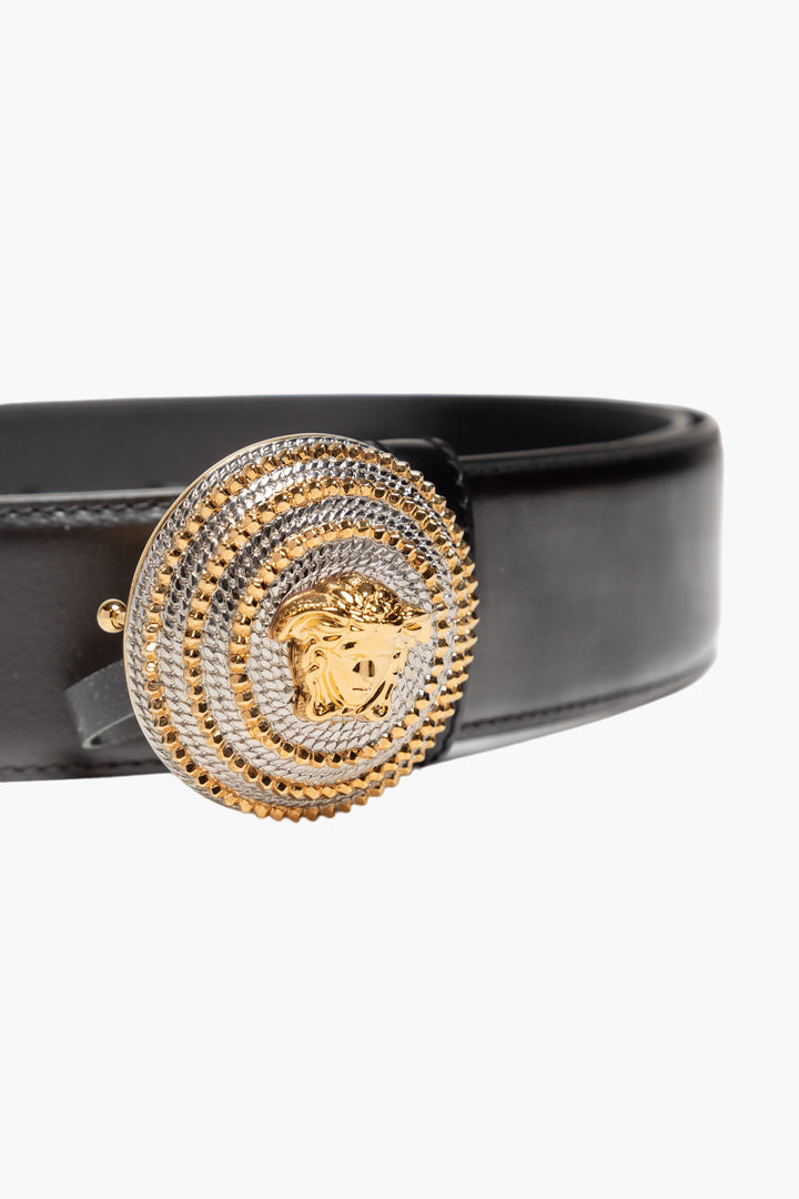 Versace Medusa Logo Black Leather Belt