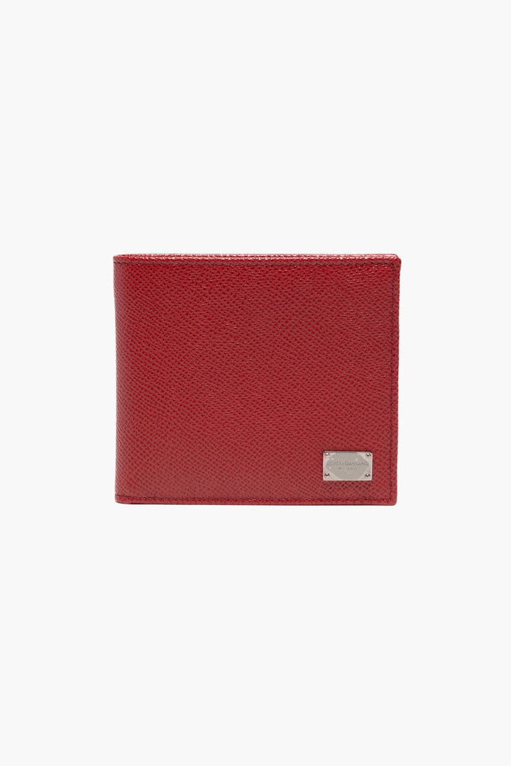 Dolce & Gabbana Red Leather Wallet with Metallic Logo Plaque