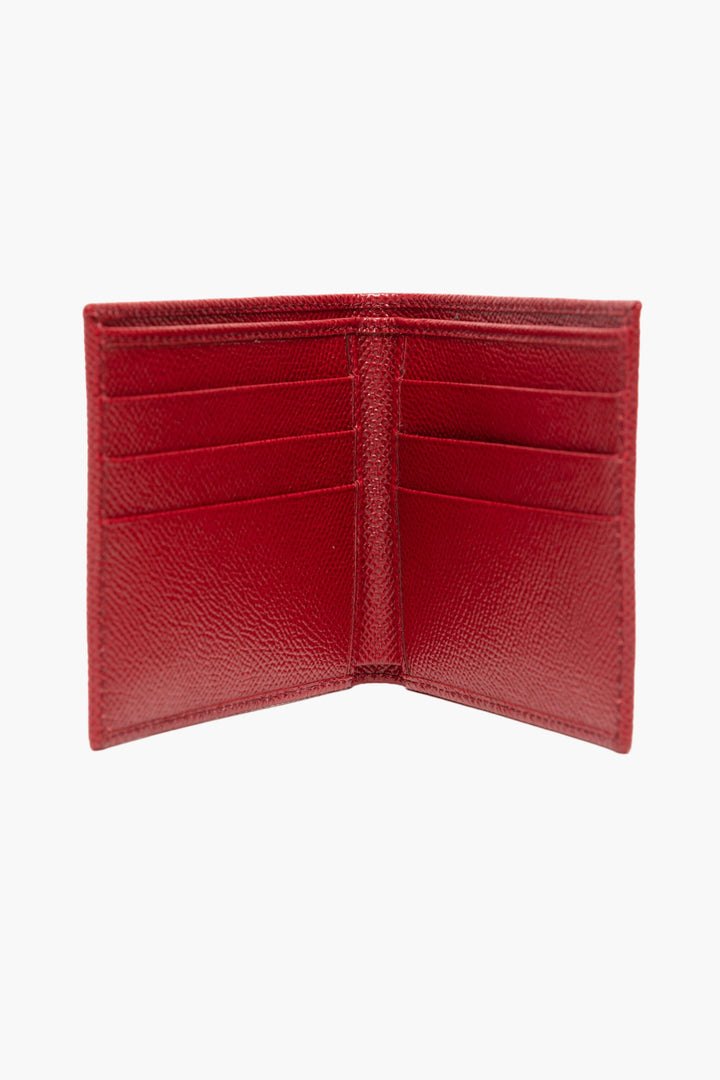 Dolce & Gabbana Red Leather Wallet with Metallic Logo Plaque