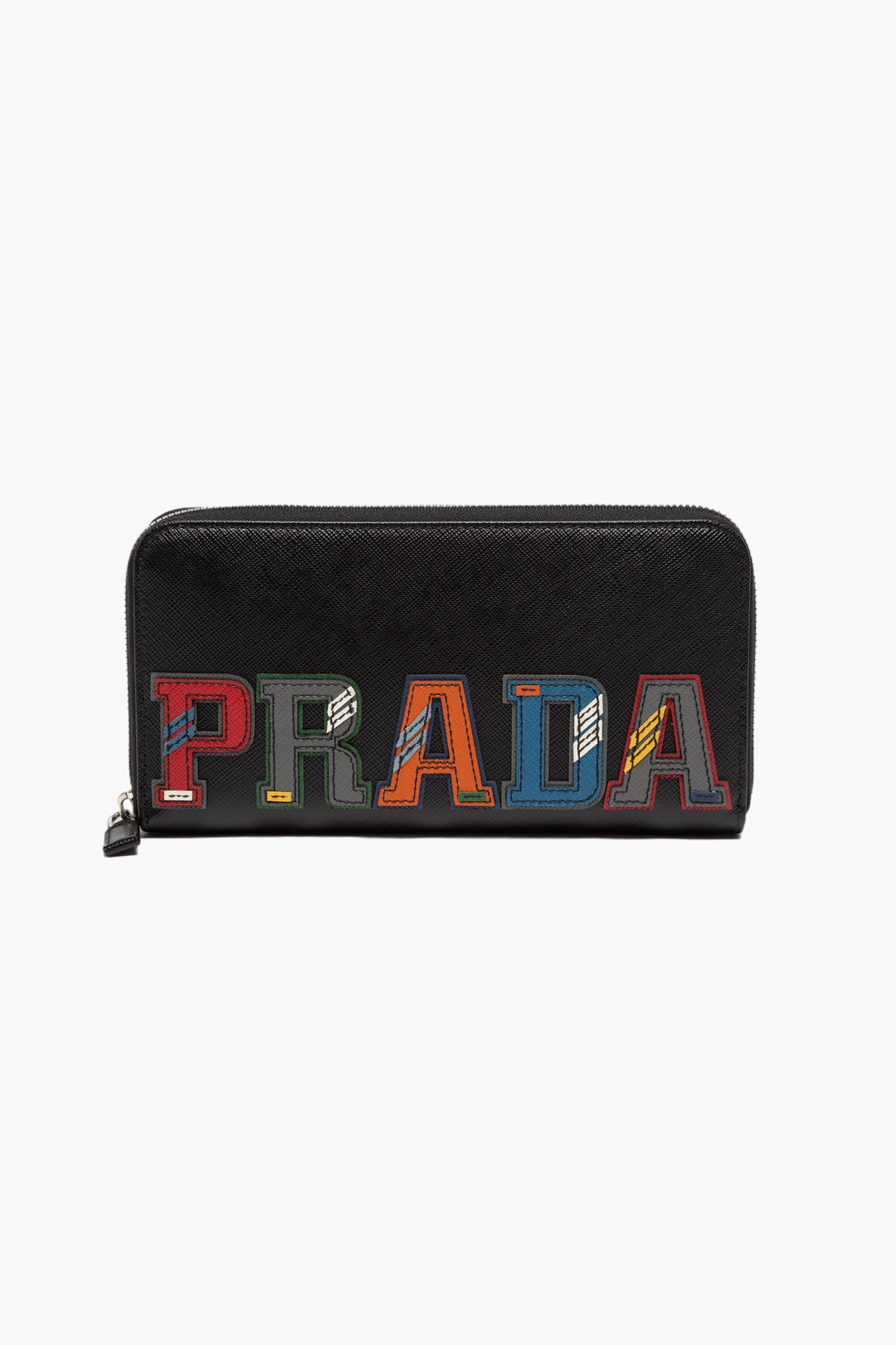 Prada Black-Multi Luxury Leather Wallet for Men with Vibrant Logo and Zip-Around Closure