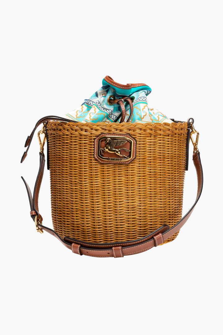 Etro Multicolour Bucket Bag with Wicker and Leather