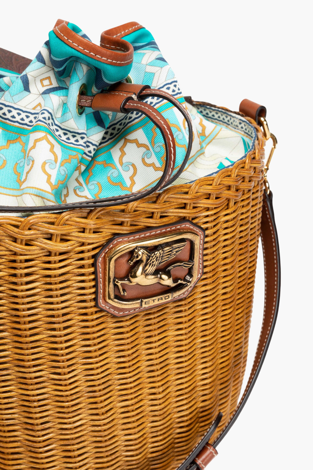 Etro Multicolour Bucket Bag with Wicker and Leather