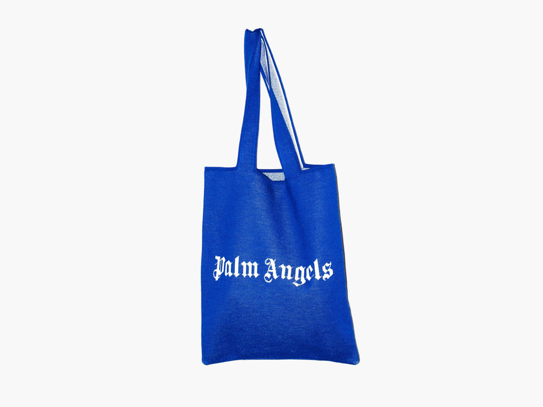 Borsa tote Palm Angels blu-bianca con logo