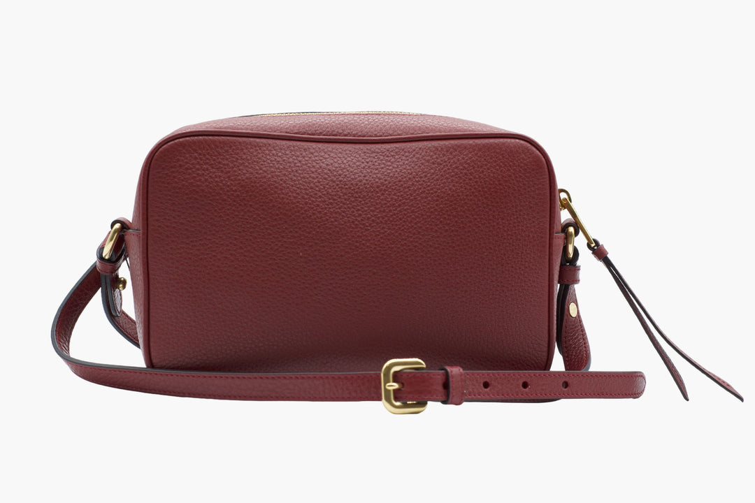 Prada Bordeaux-Gold Leather Bag with Adjustable Strap and Iconic Logo