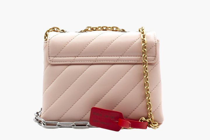 Off-White Pink-Multi Quilted Leather Bag with Chain Strap and Arrow Logo