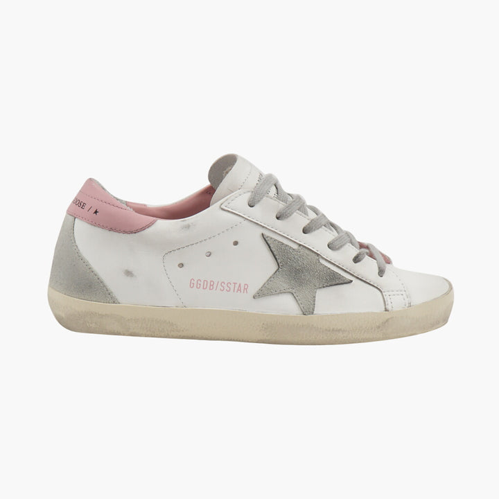 Golden Goose Women's Distressed White-Pink Leather Sneakers Made in Italy