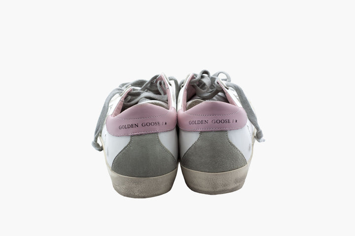 Golden Goose Women's Distressed White-Pink Leather Sneakers Made in Italy