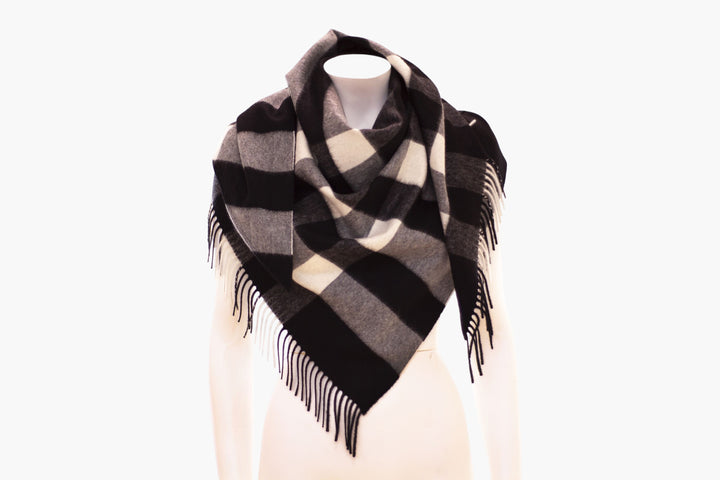 Burberry Black Cashmere Scarf with Iconic Check Pattern