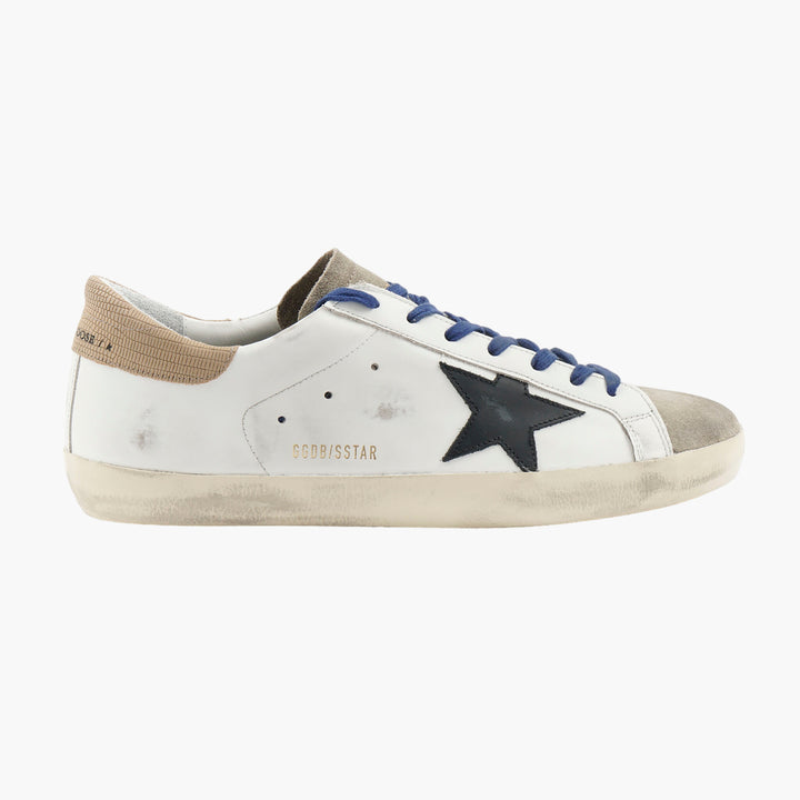 Golden Goose Italian Made White-Beige Distressed Sneakers with Signature Star Detail