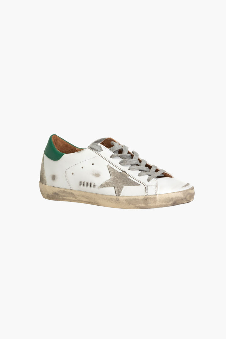 Golden Goose Sneakers White-Green with Distressed Finish and Star Detail - Made in Italy