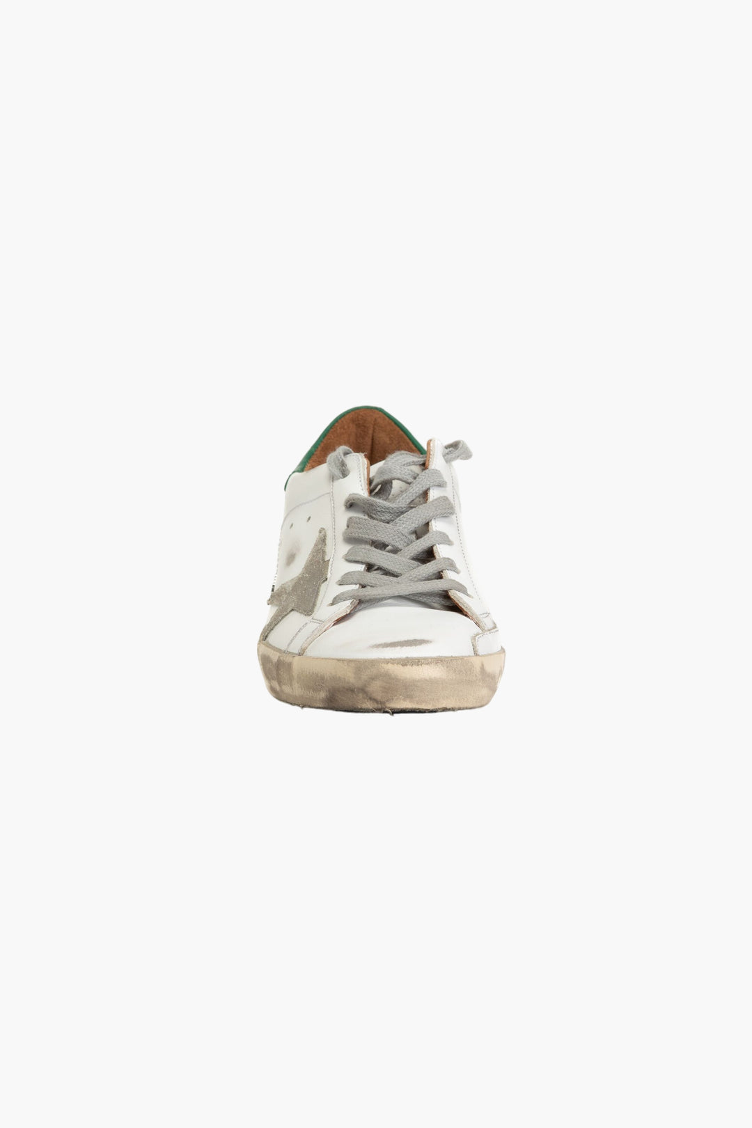 Golden Goose Sneakers White-Green with Distressed Finish and Star Detail - Made in Italy