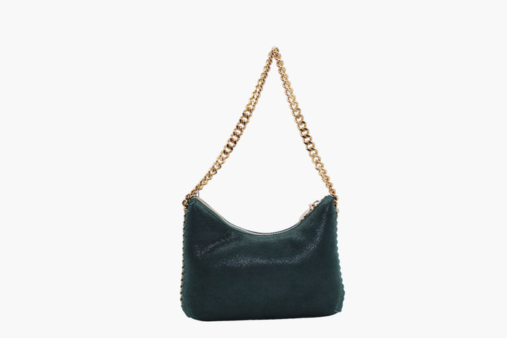 Stella McCartney Elegant Faux Leather Bag with Gold Chain - Green-Gold