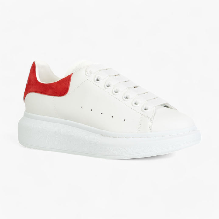 Alexander McQueen Sneakers in pelle bianco-rosso con tacco in pelle scamosciata -