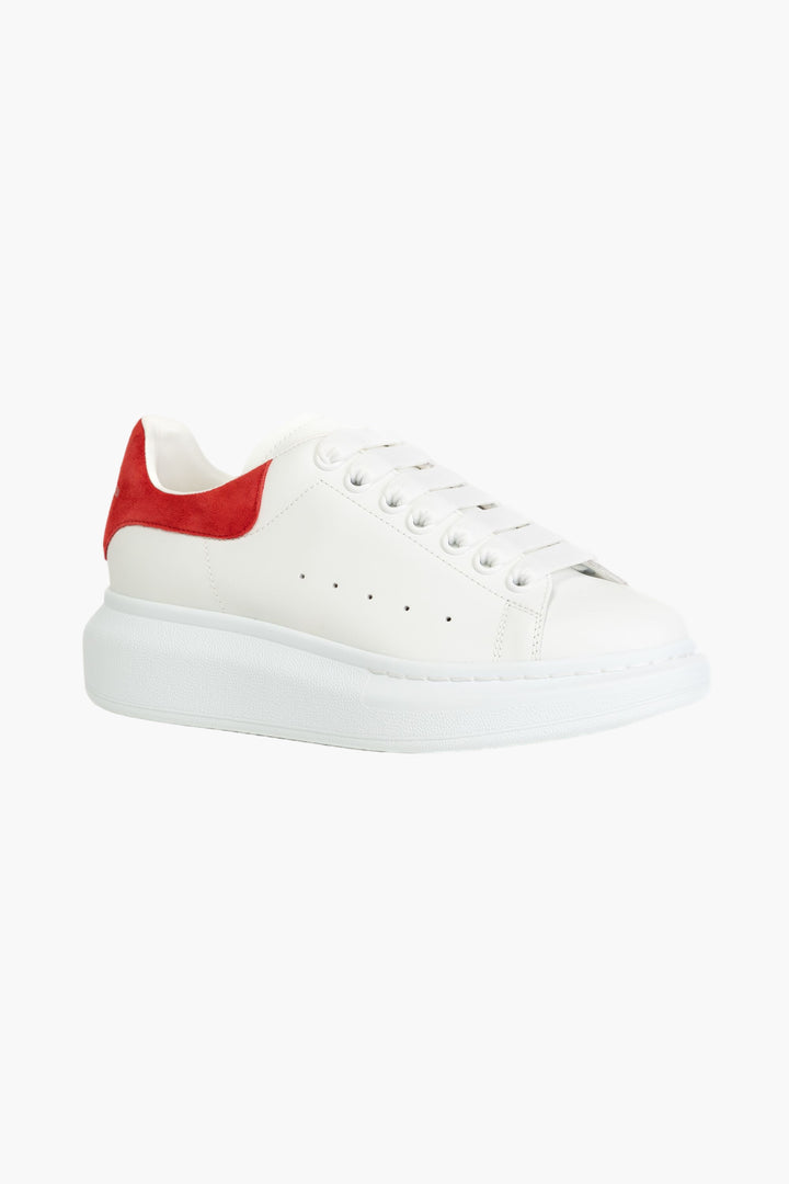 Alexander McQueen White-Red Leather Sneakers with Suede Heel