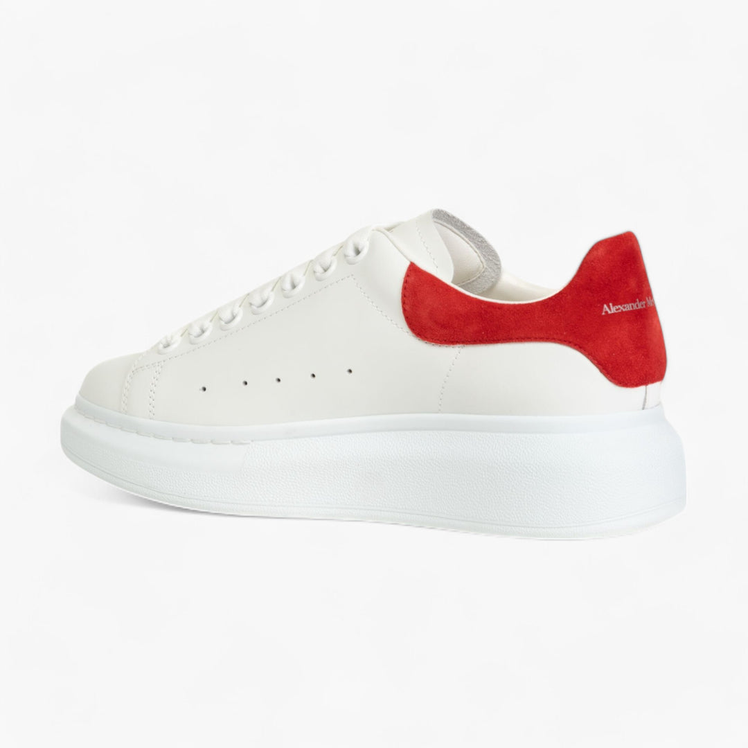 Alexander McQueen White-Red Leather Sneakers with Suede Heel