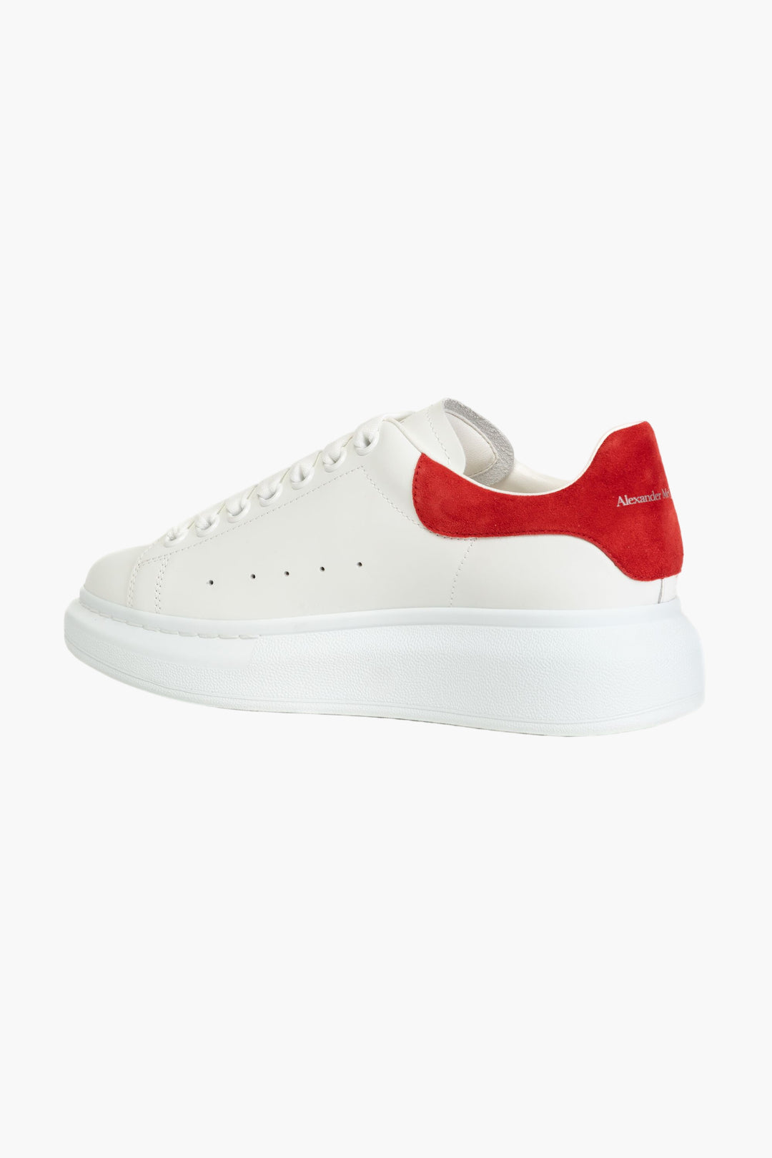 Alexander McQueen White-Red Leather Sneakers with Suede Heel