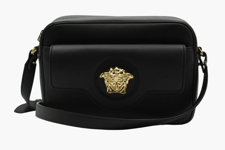 Versace Black Calf Leather Camera Shoulder Bag