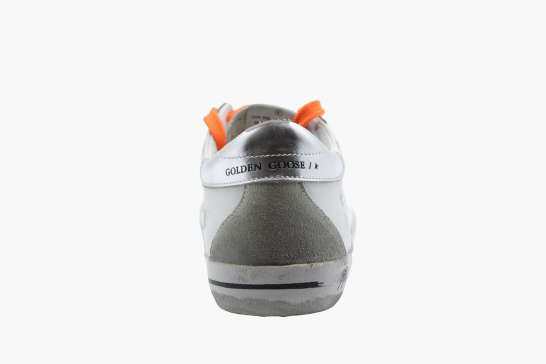 Golden Goose White-Multi Distressed Sneakers with Orange Laces and Signature Star Motif