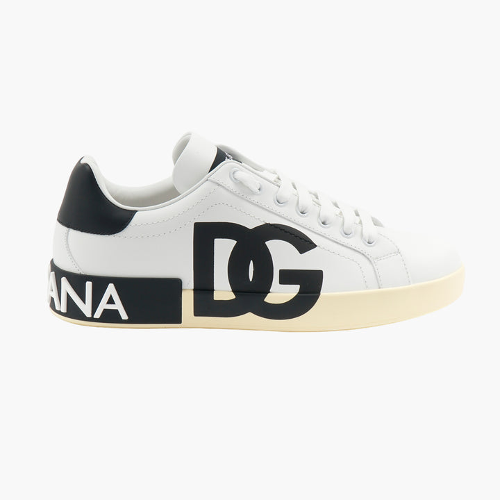 Dolce & Gabbana White Leather Sneakers with Bold Logo Accents