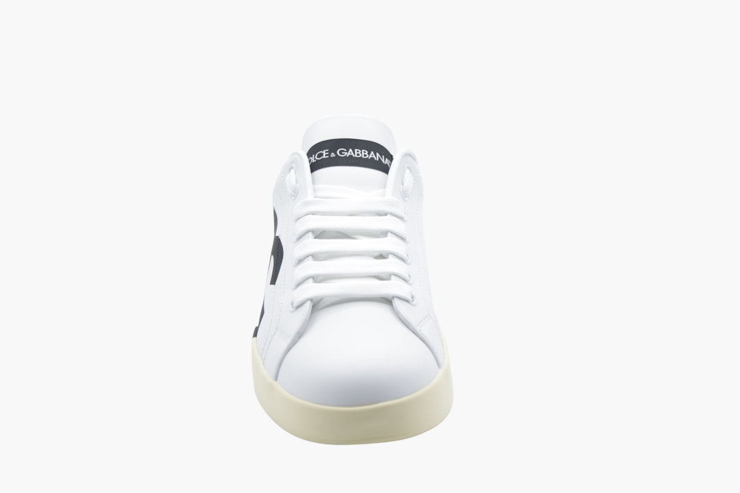 Dolce & Gabbana White Leather Sneakers with Bold Logo Accents