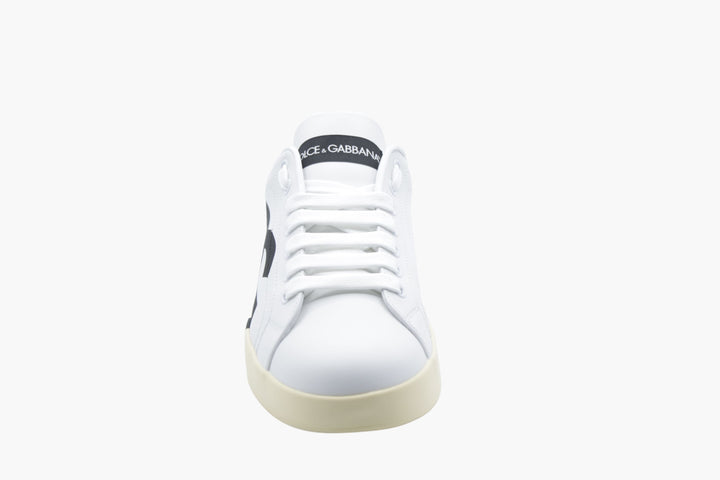 Dolce & Gabbana White Leather Sneakers with Bold Logo Accents