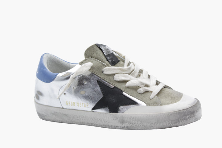 Golden Goose Silver-Blue Distressed Sneakers - Made in Italy