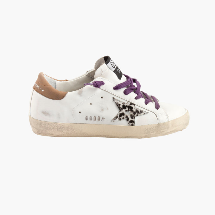 Golden Goose Women's Leather Sneakers with Star Patch and Distressed Detailing - White-Multi