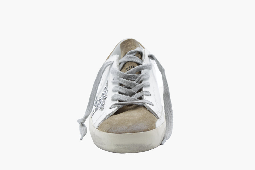 Golden Goose White-Brown Sneakers - Made in Italy with Star Patch and Scuffed Finish