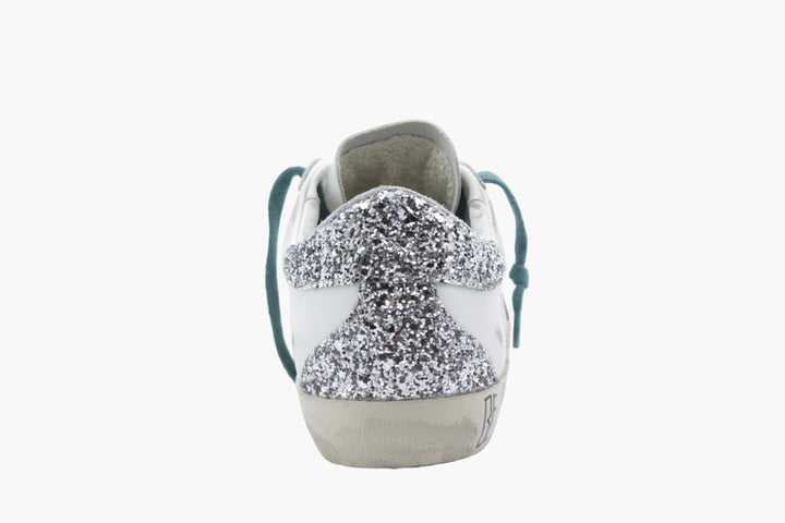 Golden Goose Women's White-Multi Leather Sneakers with Glitter Details - Made in Italy