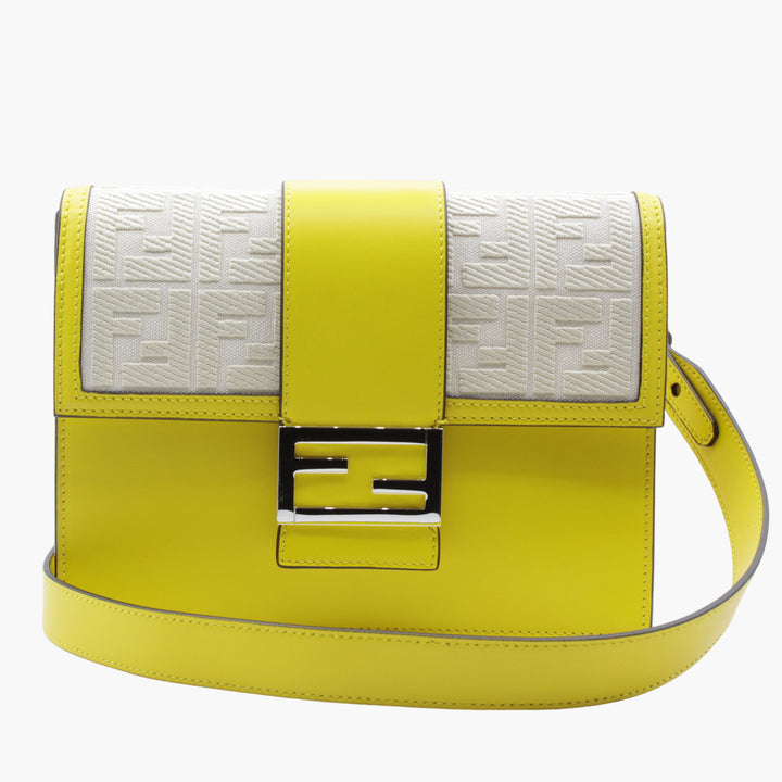 Fendi Luxury Yellow-White Logo Flap Bag Made in Italy