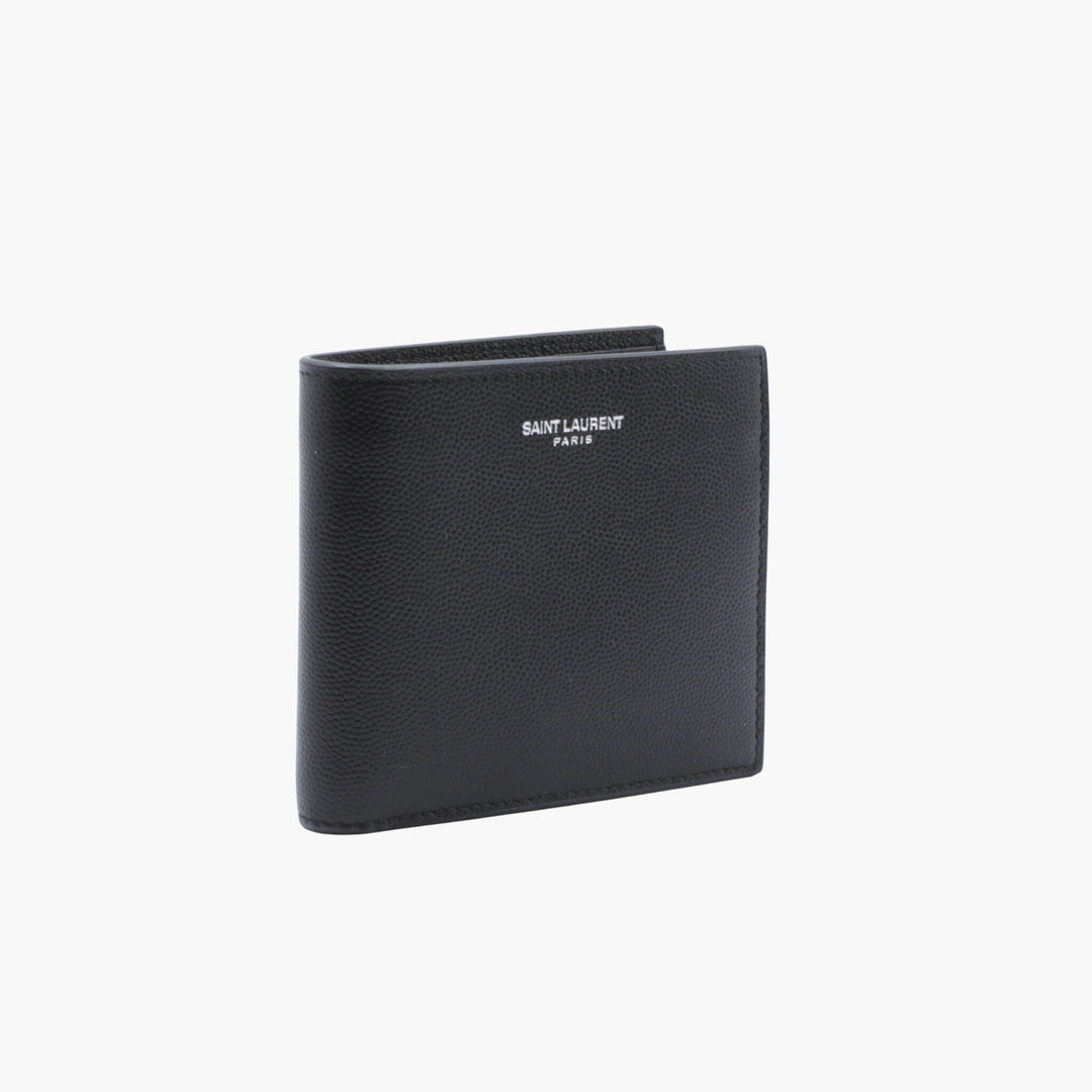 Saint Laurent Black Leather Wallet with Embossed Logo