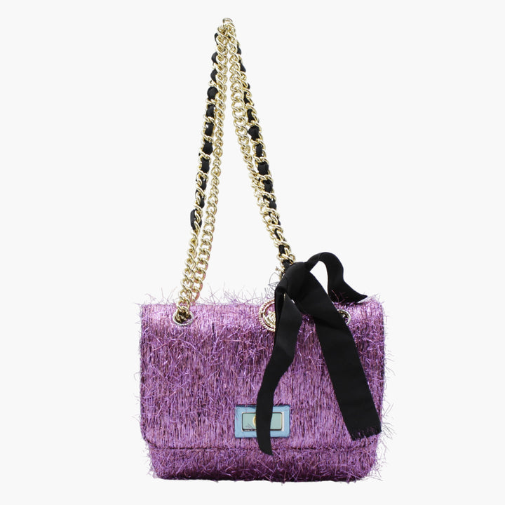 Lanvin Fuchsia Bag with Gold-Tone Chain Strap and Textured Design