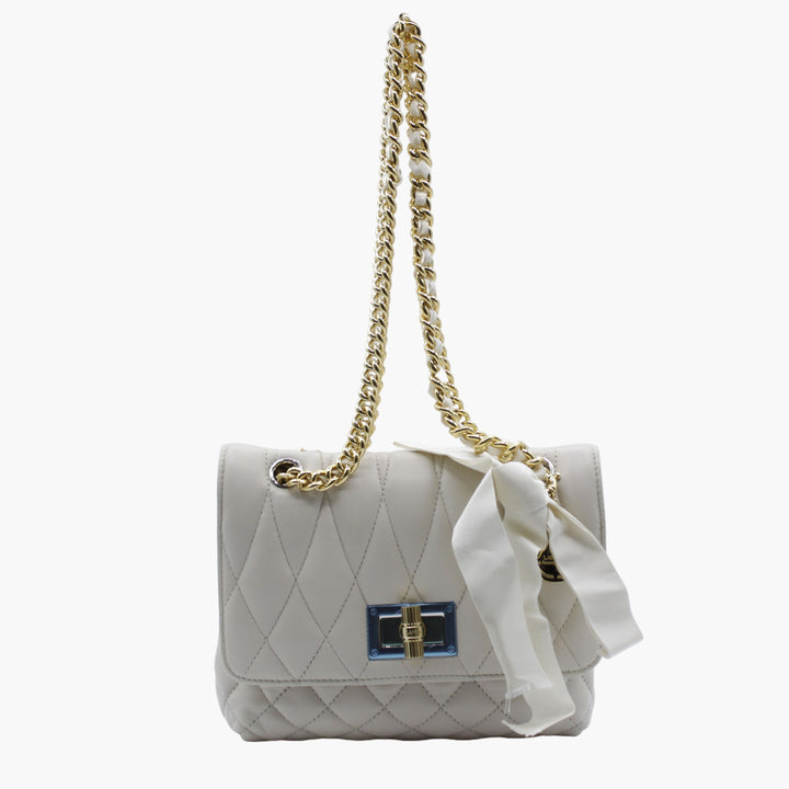 Lanvin White Bag with Gold-Tone Chain Strap and Quilted Design