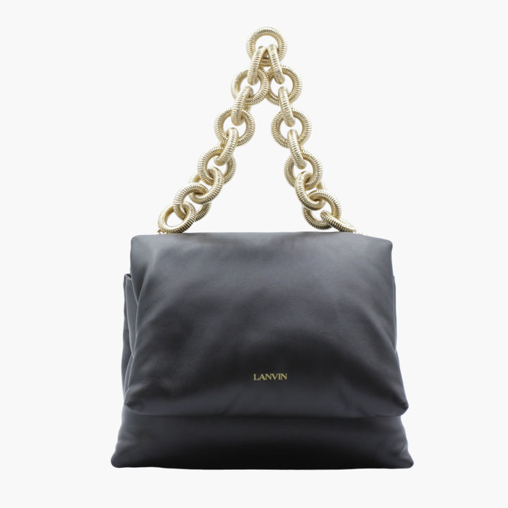 Lanvin Black-Gold Leather Bag with Luxurious Gold Chain Handle