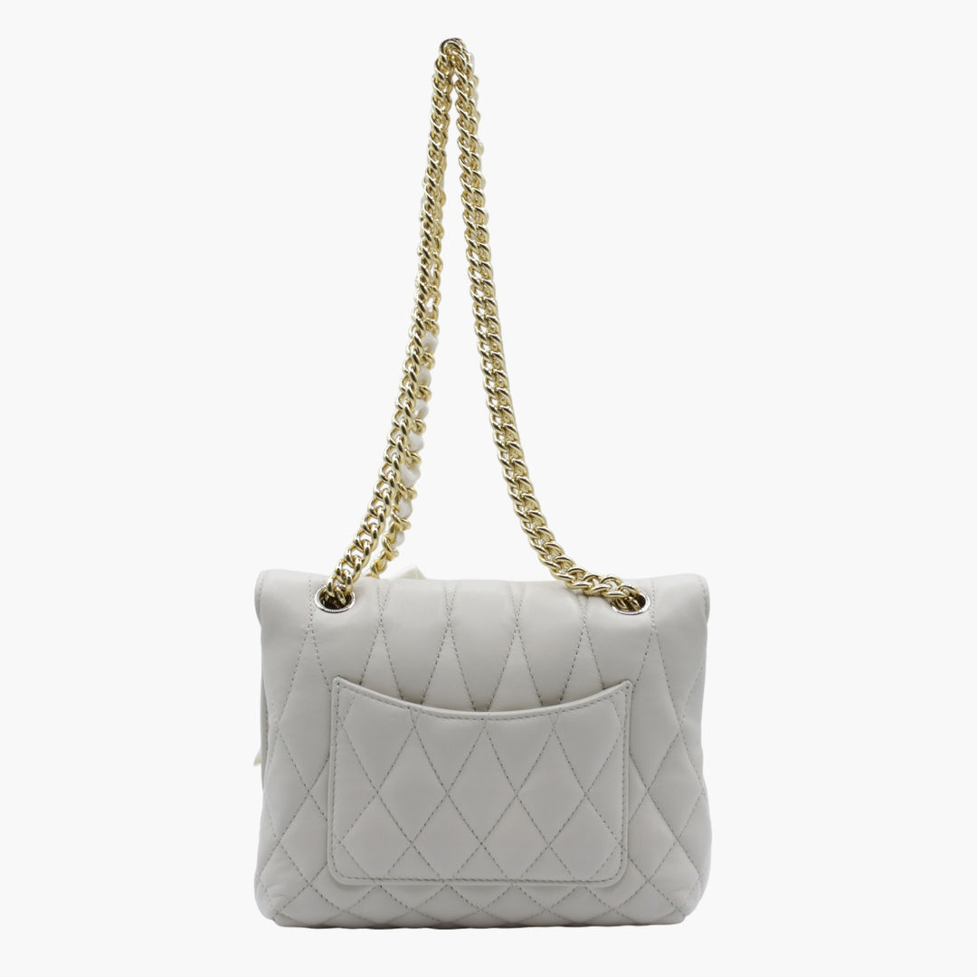 Lanvin White Bag with Gold-Tone Chain Strap and Quilted Design