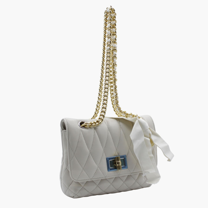 Lanvin White Bag with Gold-Tone Chain Strap and Quilted Design