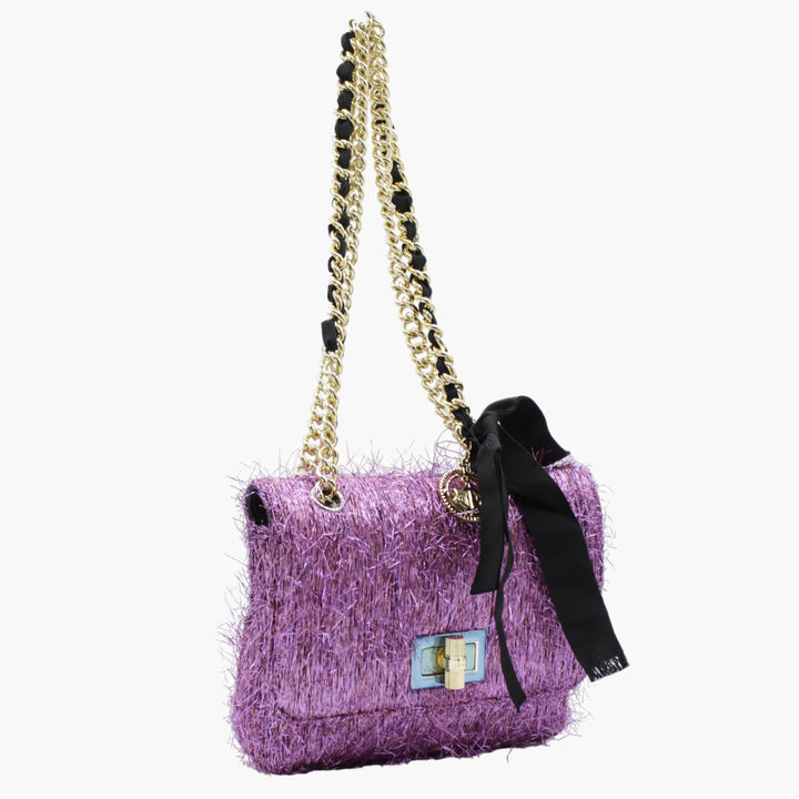 Lanvin Fuchsia Bag with Gold-Tone Chain Strap and Textured Design