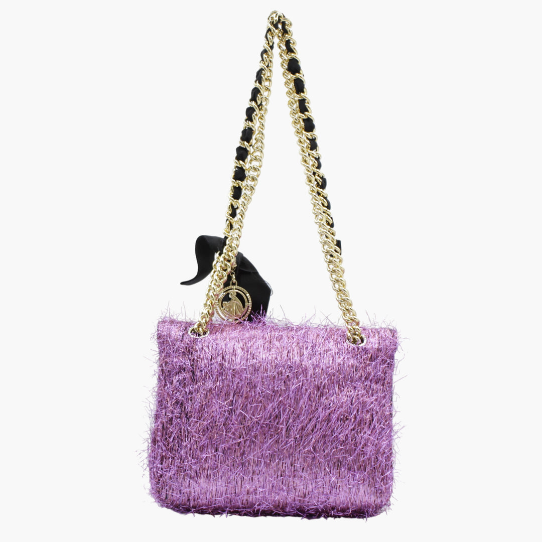 Lanvin Fuchsia Bag with Gold-Tone Chain Strap and Textured Design