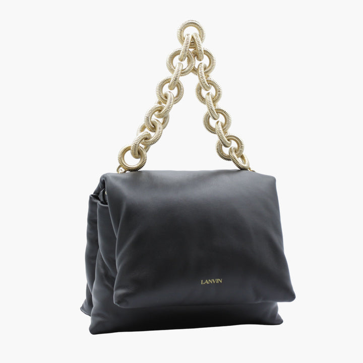 Lanvin Black-Gold Leather Bag with Luxurious Gold Chain Handle